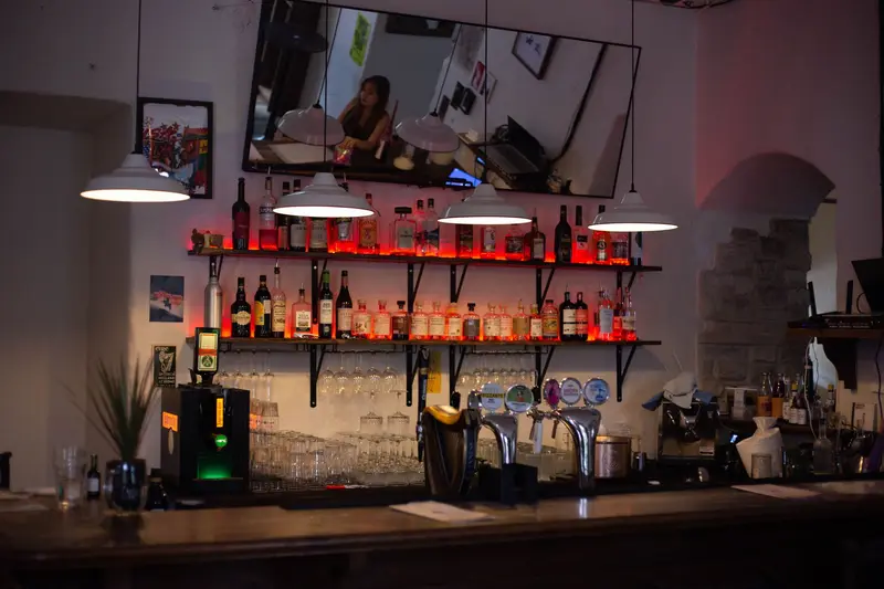 The back bar with its shelves of bottles